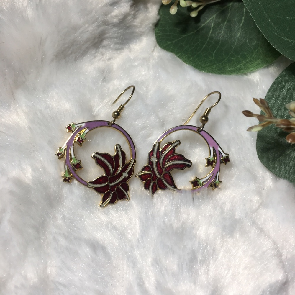 LAUREL BURCH VINTAGE MEOW FLORAL DROP EARRINGS